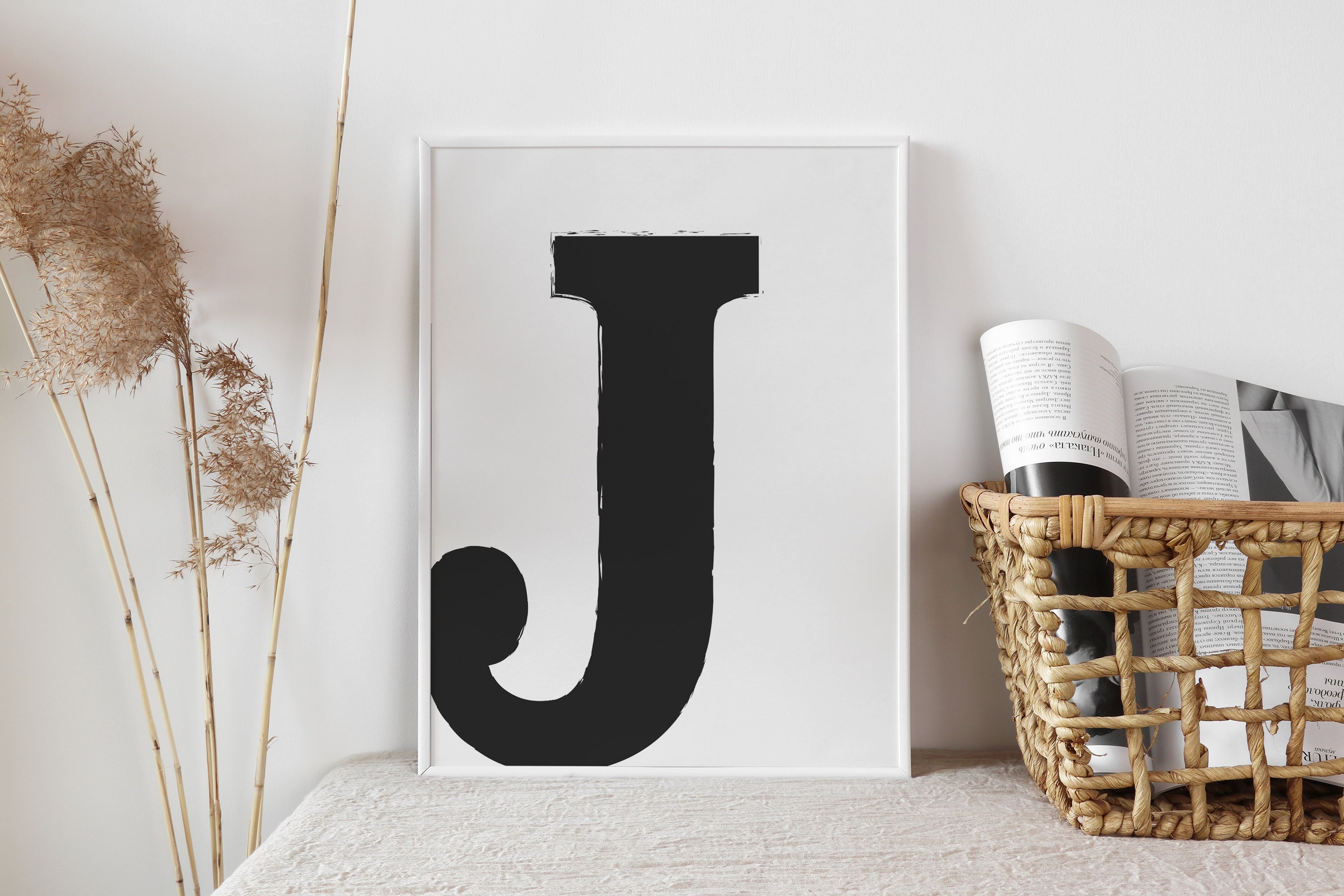 Letter J Initial Monogram Print Printable Wall Art  Etsy