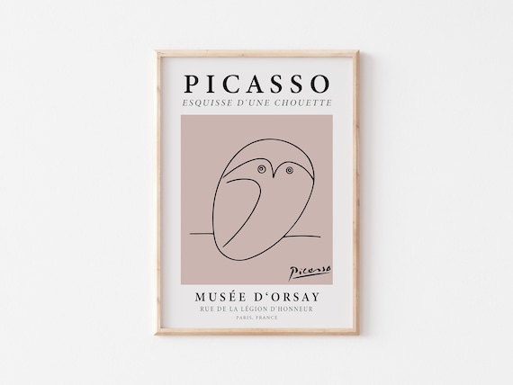 Picasso Art Print, Line Art Owl Poster, Museum Exhibition Poster, Minimalist Abstract Wall Art, Pink Wall Decor