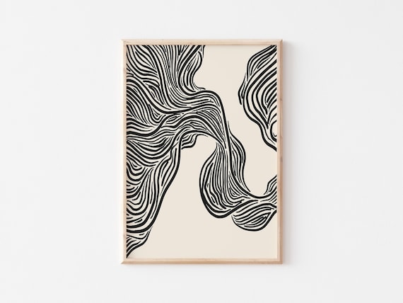 Abstract Art Print, Printable Line Art Poster, Wavy Lines Minimalist Art  Print, Ink Line Drawing, Beige and Black Art -  Norway