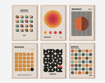 Mid-Century Modern Wall Decor, Bauhaus Exhibition Poster Set of 6, Printable Gallery Wall Set, Colorful Wall Art