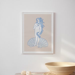 Birth of Venus Poster, Minimalist Line Art Print, Greek Goddess Blue ...