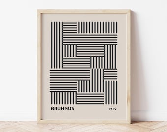 Póster de la exposición Bauhaus, impresión geométrica en beige y negro (descarga digital)