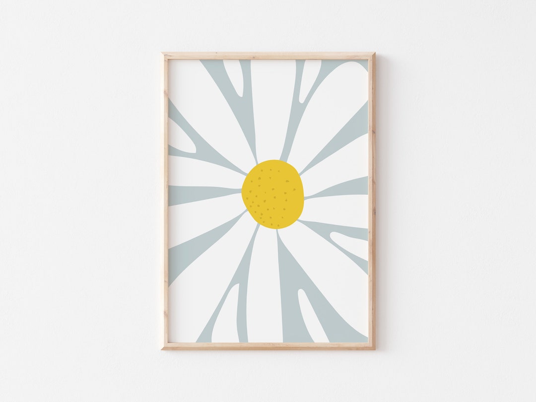 Daisy Art Print, Minimalist Flower Wall Art, Blue and White Home Decor ...