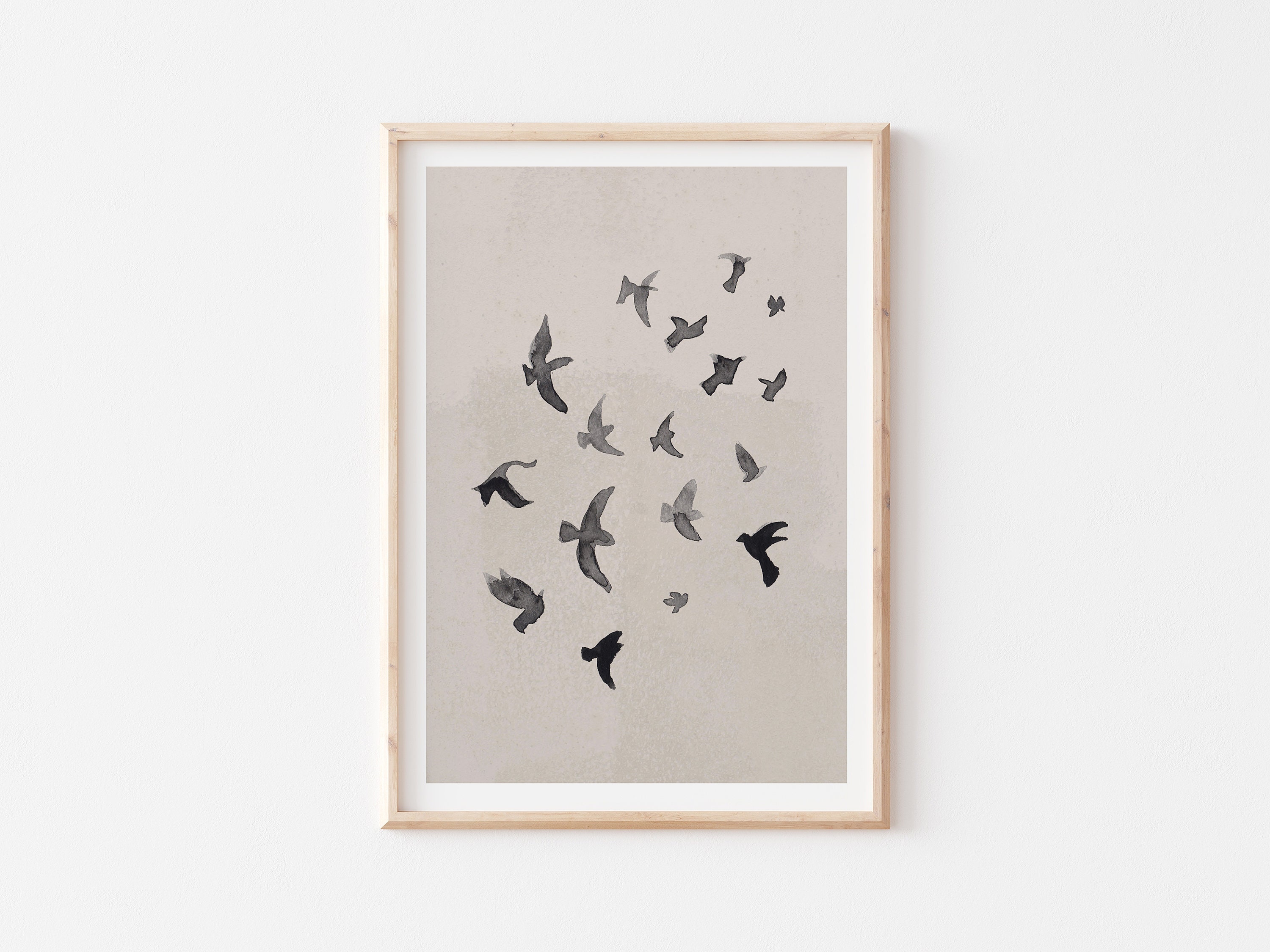 Impresión de bandada de pájaros, arte mural abstracto, decoración  minimalista de pájaros, póster beige y negro, sin marco - Etsy México, image size:3000x2250
