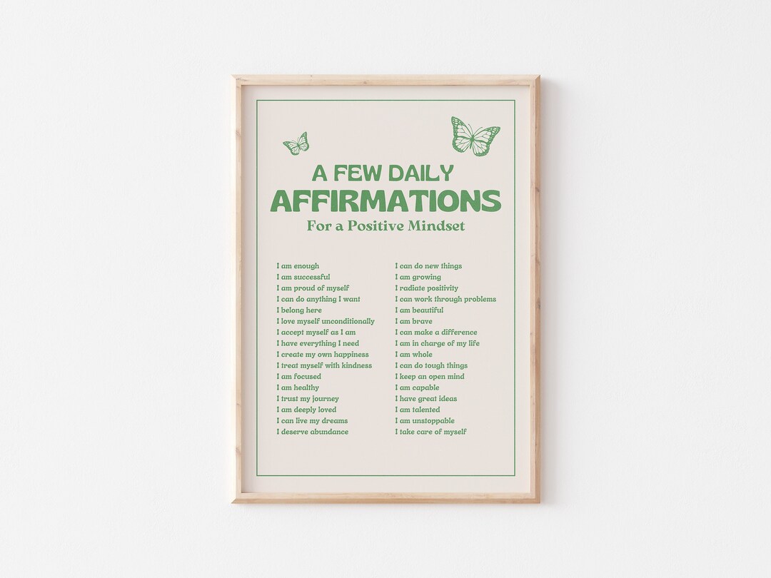 Affirmations Print, Retro Green Wall Art, Positive Mindset Poster - Etsy