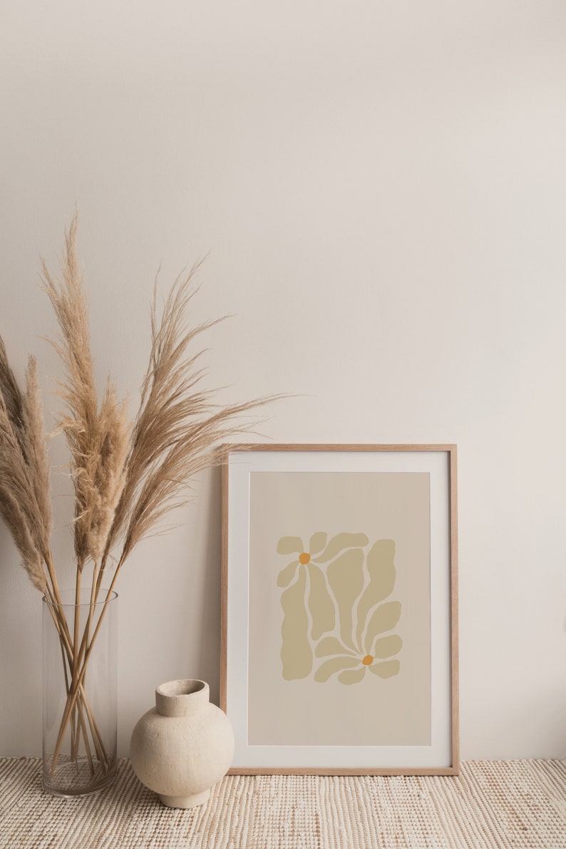 Neutral Beige Floral Art Print, Retro Botanical Wall Decor - Etsy