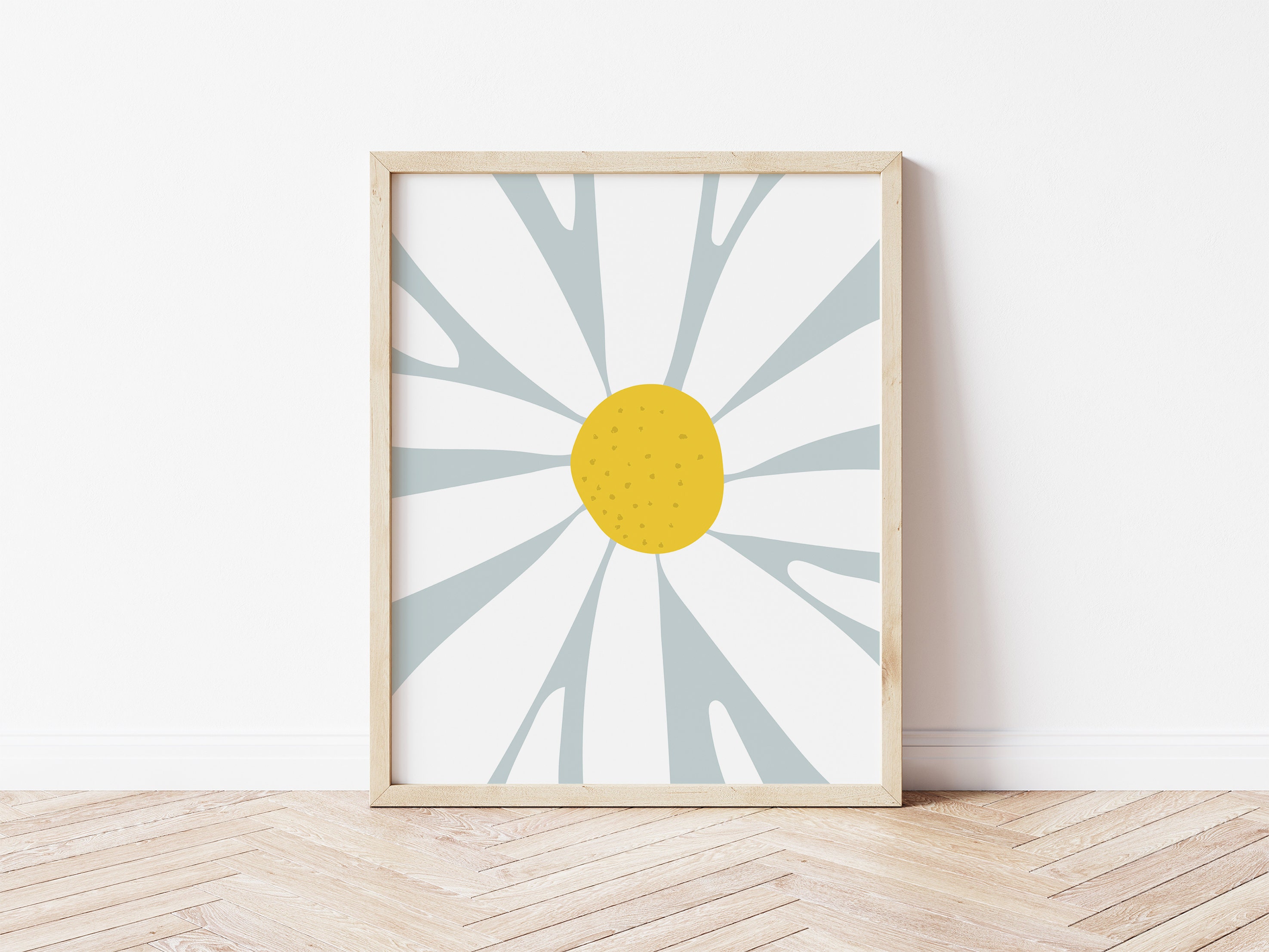 Daisy Art Print, Minimalist Flower Wall Art, Blue and White Home Decor ...