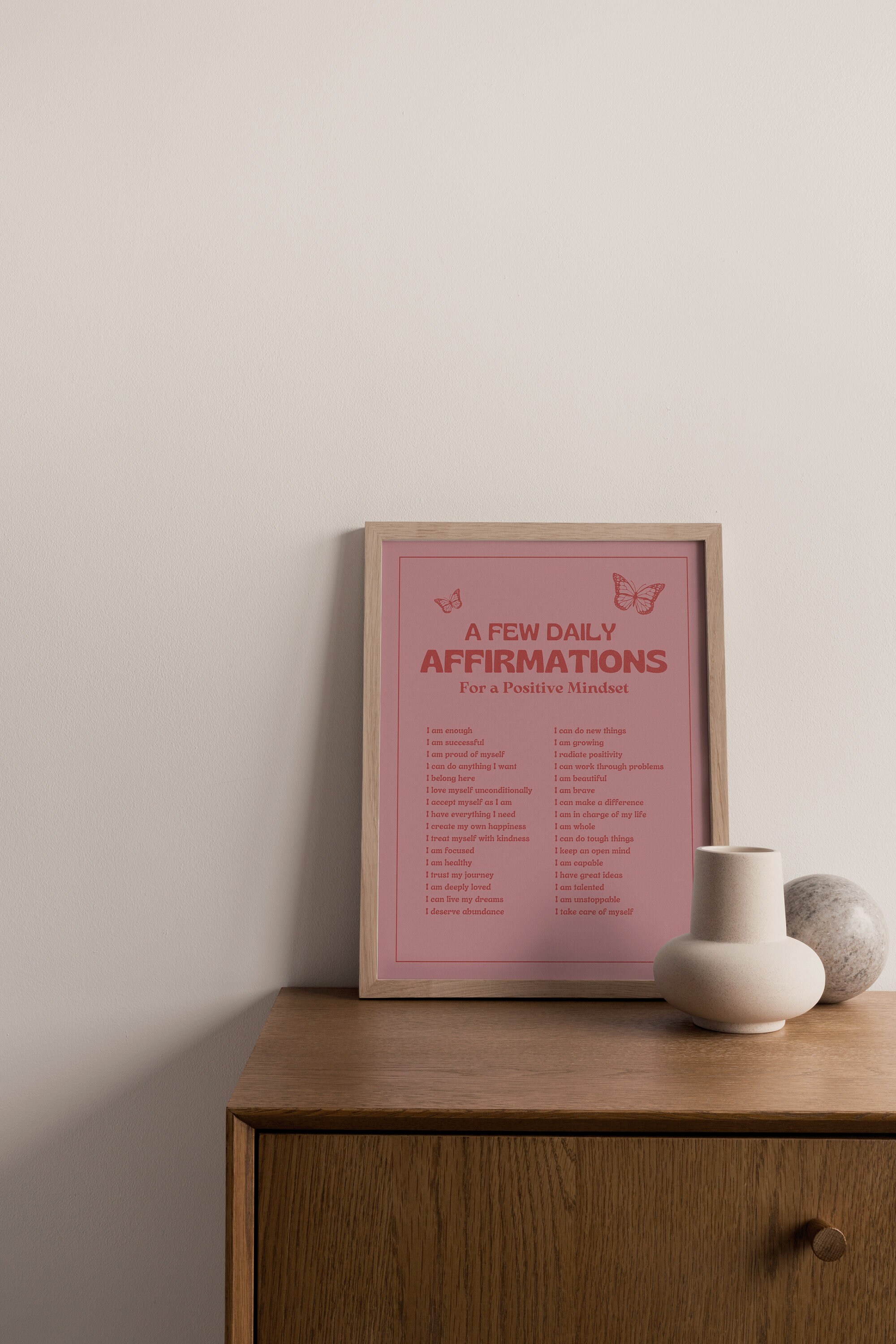 Retro Affirmations Wall Art Print, Vintage Pink Decor (digital Download ...