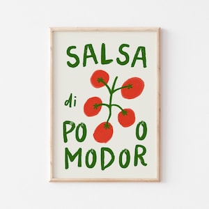 Italian Tomato Kitchen PRINTABLE, &quot;Salsa di Pomodoro&quot; Poster, Retro Summer Decor, Colorful Wall Art, Digital Download