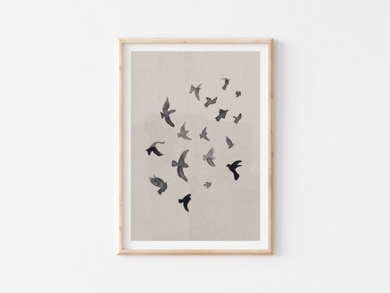 Flock of Birds Print, Beige Abstract Wall Art (Digital Download)