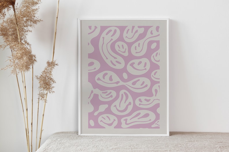 Retro Warped Smiley Face Art Print, Pink Hippie Decor - Etsy