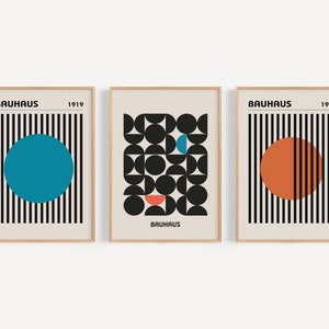 Conjunto de impresión Bauhaus, conjunto de carteles imprimibles, arte abstracto de la pared, decoración minimalista del hogar, conjunto Bauhaus de 3, arte de colores primarios azul y rojo