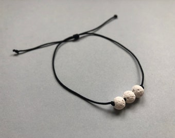 Bracelet with 3x 6mm white lava beads on a black Nylon string Essential oil lava bead Diffuser bracelet Aromatherapy jewelry