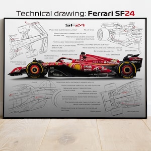 SF-24 technical drawing Scuderia Ferrari, Leclerc and Sainz F1, Formula-1, F1 Posters, F1 Art, Formula 1 Wall Art, Gifts for Him, Motorsport