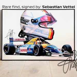 Signed by Sebastian Vettel, FW14 B Williams, F1, Formula-1, F1 Posters, F1 Art, Signed by Vettel, Gifts for Him, Motorsport, Vettel drawing