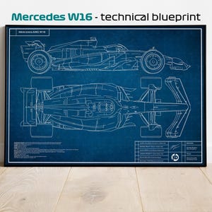 W16 Mercedes F1 Technical Blueprint – George Russell and Kimi Antonelli | KDDrawings | Formula 1 Art Print | A4–A1 Paper, Canvas & Digital