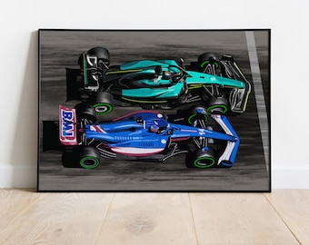 Vettel and Alonso, Japan 2022 Aston Martin, Alpine, F1, Formula-1, F1 Posters, F1 Art, Formula 1 Wall Art, Gift for Him, Motorsport, Art