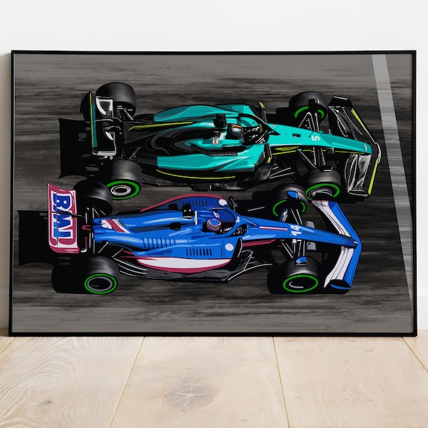 Vettel and Alonso, Japan 2022 Aston Martin, Alpine, F1, Formula-1, F1 Posters, F1 Art, Formula 1 Wall Art, Gift for Him, Motorsport, Art