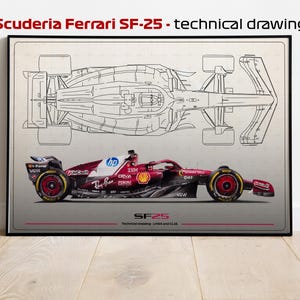 SF-25 Ferrari F1 Technical Blueprint Drawing – Leclerc and Hamilton | KDDrawings | Formula 1 Blueprint Art | A4–A1 Paper, Canvas & Digital