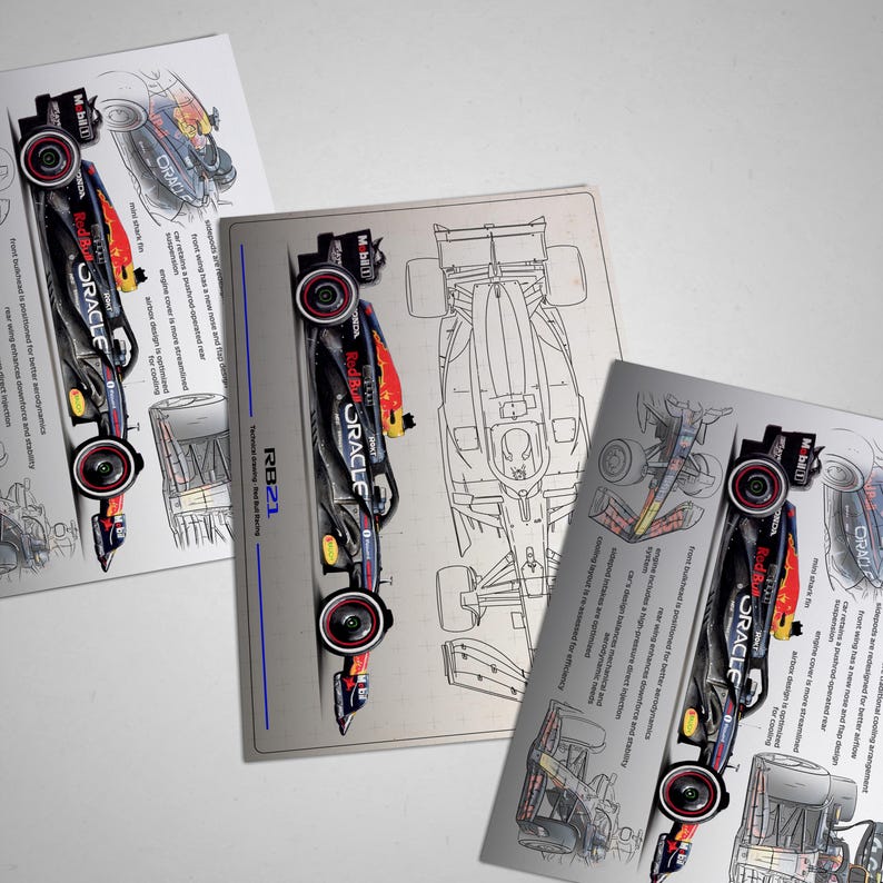 May include: A black and red Formula 1 race car with the Oracle logo and the words "Red Bull" and "Honda" on the side. The car is on a white background with a black outline.