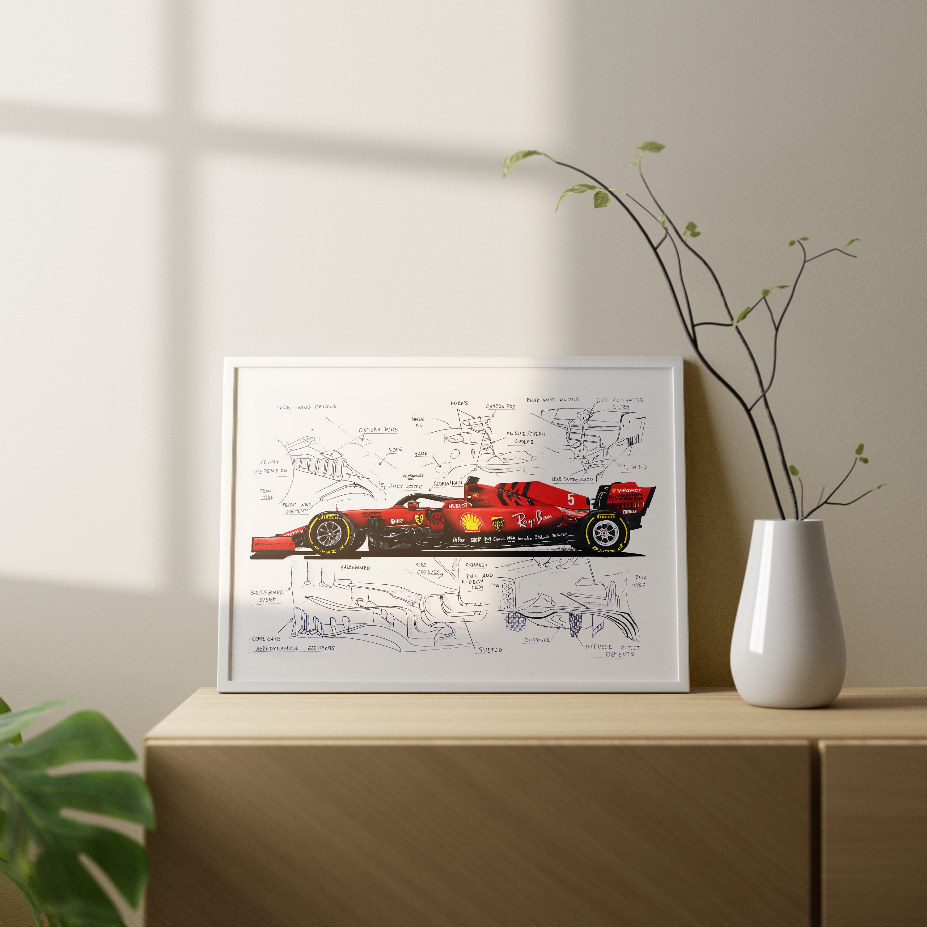 SF1000 Ferrari, Vettel and Leclerc Formula-1 technical drawing, Formula ...