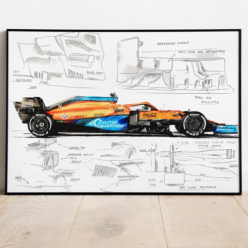 Mclaren MCL35M F1 Technical Art Print, Lando Norris & Daniel