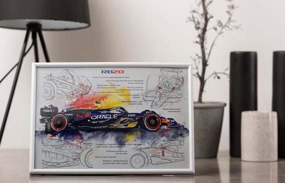 RB20 Red Bull Technical Painting, Verstappen and Perez F1 Poster