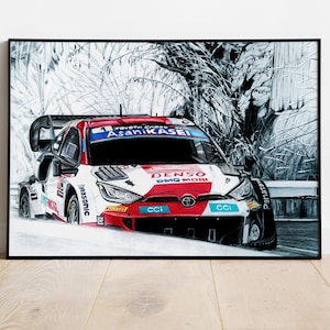 Toyota Gazoo Racing WRC team, Ogier, Evans, Rovanperä, drawing poster printed in paper and canvas form + digital