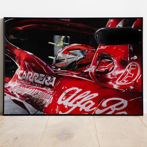 Póster de dibujo de Alfa Romeo de Fórmula 1 2020 de Kimi Räikkönen impreso en papel y lienzo + formato digital