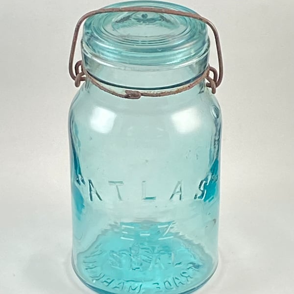 Atlas E-Z Seal, Quart, Blue Canning Jar, c. 1920