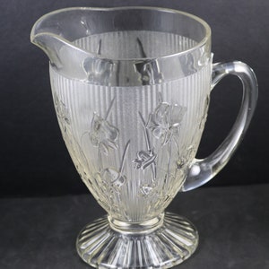 Jeannette, Iris and Herringbone, Clear, Footed Pitcher