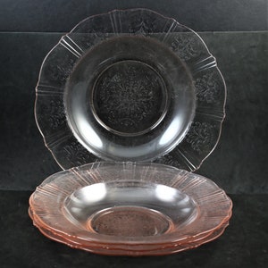 Set di 4 ciotole piatte per zuppa, MacBeth-Evans, American Sweetheart, rosa, realizzate nel 1930-36