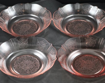 Set of 4, American Sweetheart, Pink, 6 inch, Round, Bowls, made 1930-36