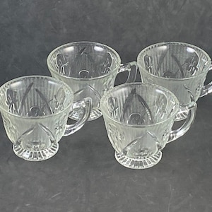 Set of 4, Jeannette, Iris and Herringbone, Footed Cups, made 1928-32