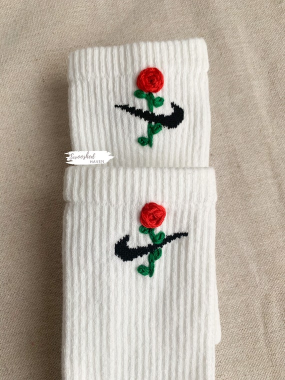 Embroidered Rose Nike Socks - Etsy