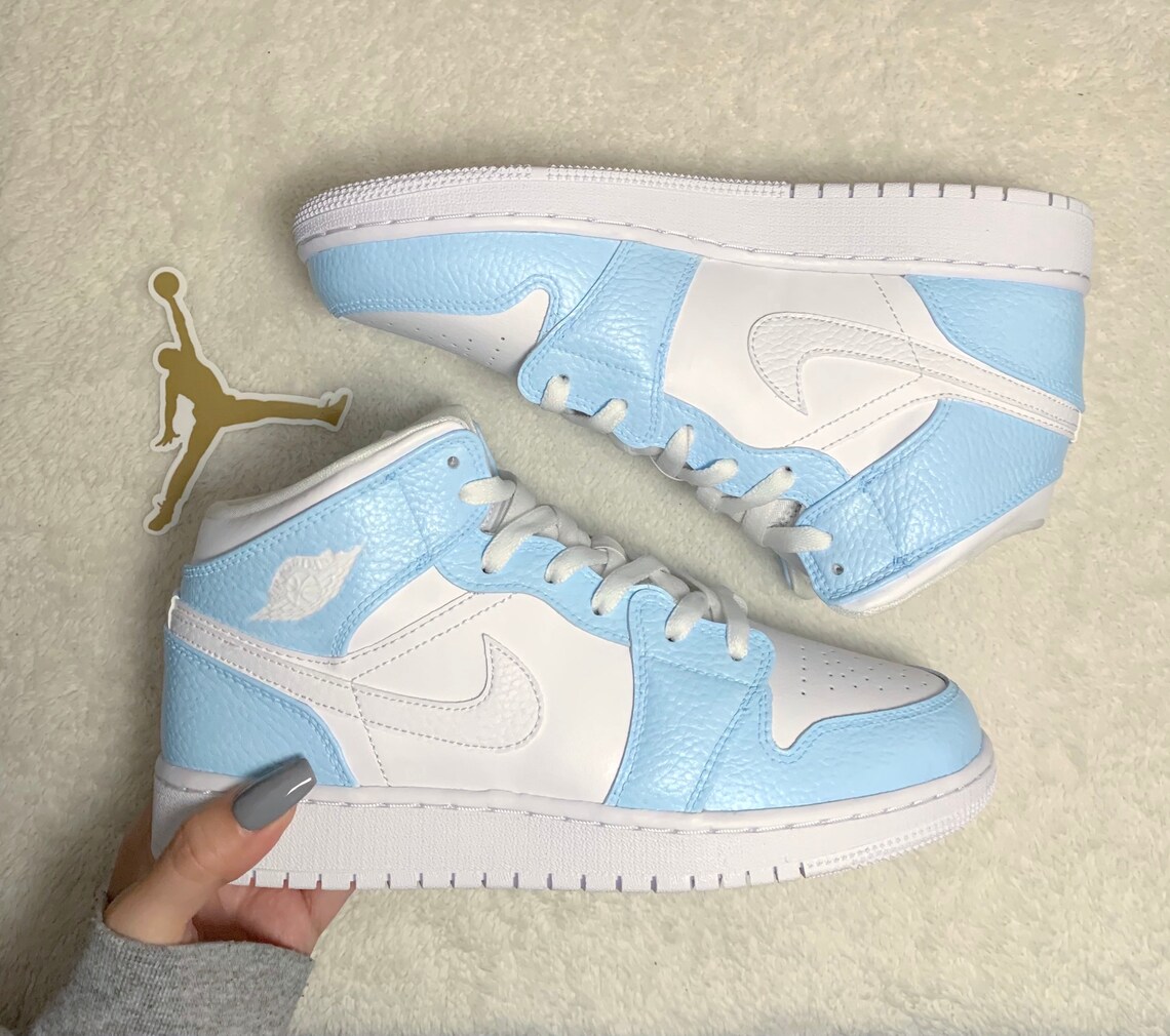 Custom Air Jordan 1 Mids Icy Blue | Etsy