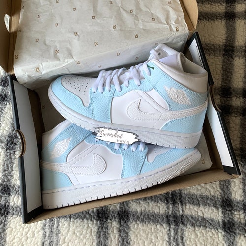 Baby Blue Nike Air Jordan 1 Mid Custom Etsy