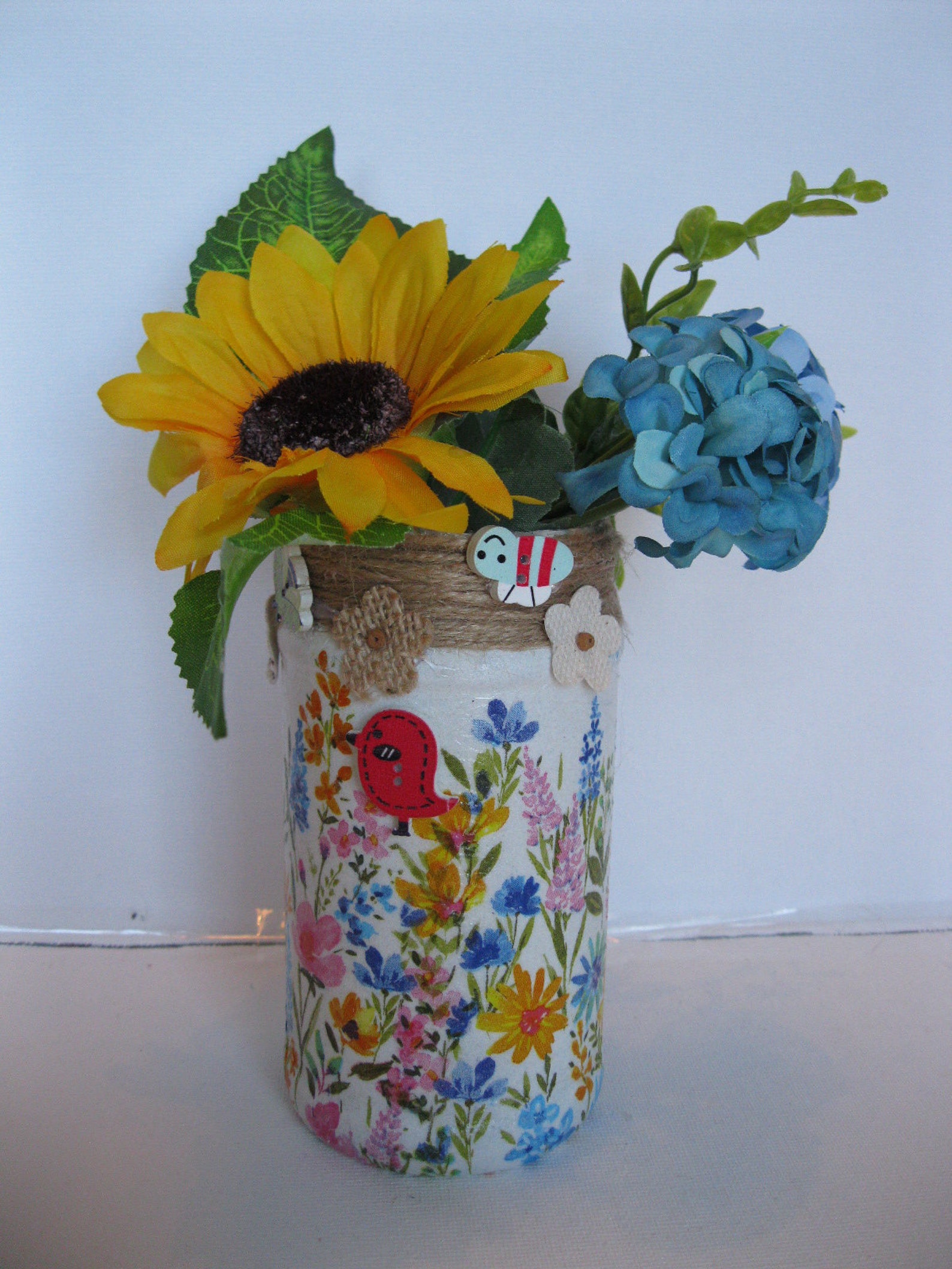Floral decoupage jar / vase. Home Décor Handmade Unique Etsy