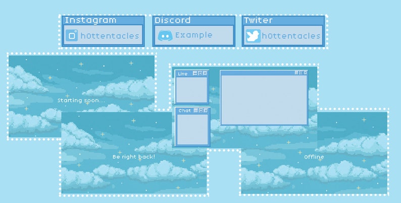 Cute Blue Pixel Night Sky with Cloud Twitch Stream Overlay | Etsy