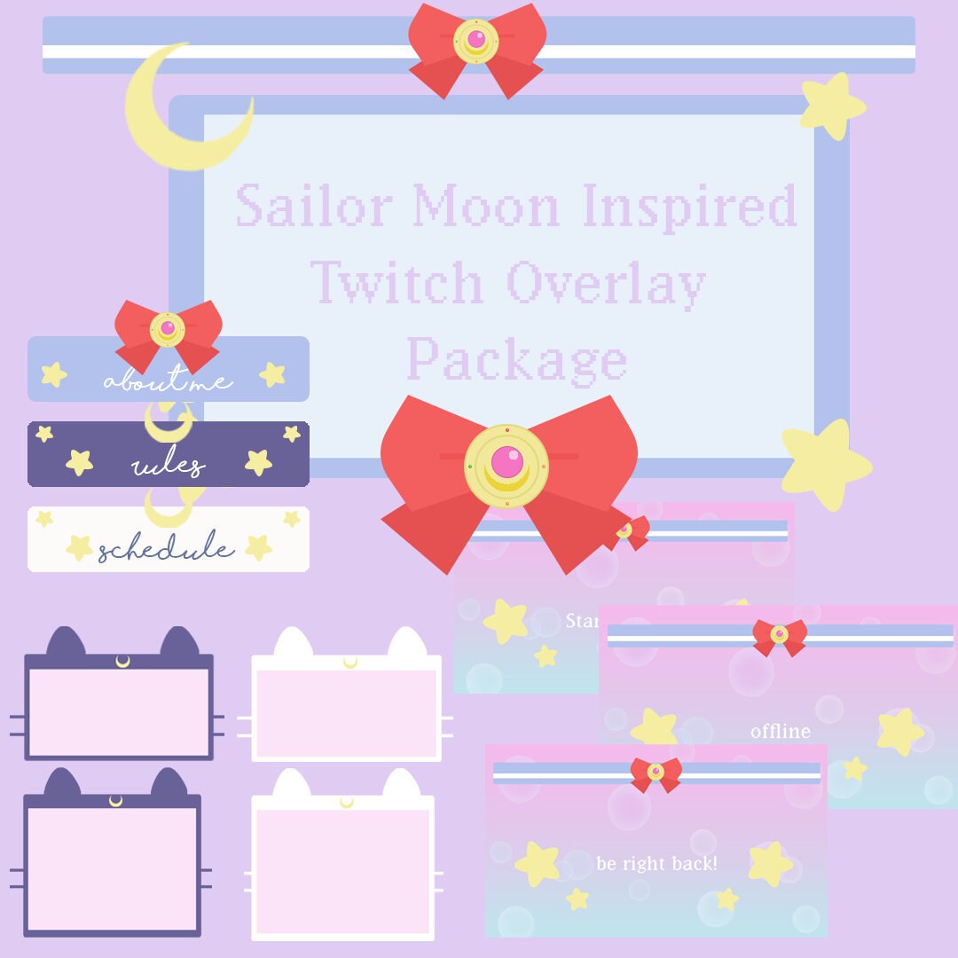 Sailor Moon Usagi Luna Artemis Kawaii Twitch Overlay Set Etsy De