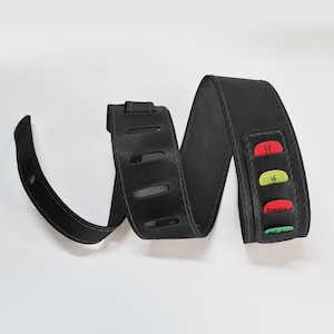 Personalized Black Leather Guitar Strap with Pick Holders