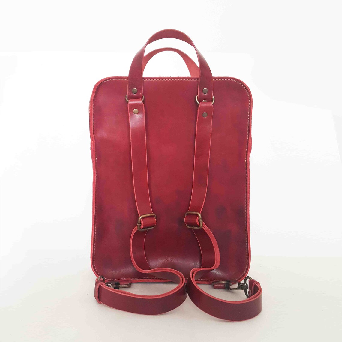 Red Leather Backpack Women Backpack Leather Backpack Etsy