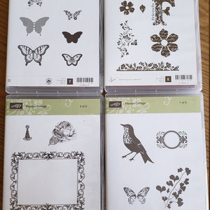 Stampin' Up! GEPENSIONEERD, "Papillon Potpourri", "Vintage Vogue", "Papaya Collage", Rood Rubber, Cling Mount, Stamp Sets