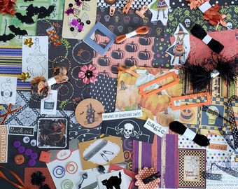 Ready to Ship! Halloween Ephemera Junk Journal Scrap Pack, 100+ pieces, Ephemera, Ribbon, Paper, Embellishments