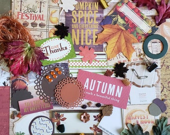 Fall Autumn Thanksgiving Ephemera Junk Journal Scrap Pack, 75+ pieces, Paper and Embellishments