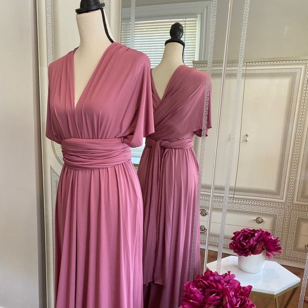 DUSTY ROSE Bridesmaid Dress, Long Dress, Wedding Party Dress, Plus Size Dress, Wrap Dress, Evening Dress, Maxi Dress, Infinity Dresses