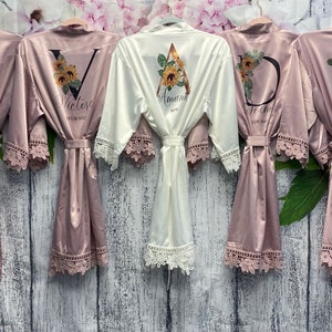 SALE! Bridesmaid Robes, Sunflower Robes, Personalized Bridal Robe, Succulent Robe, Bridesmaid Gifts, Personalized Robes