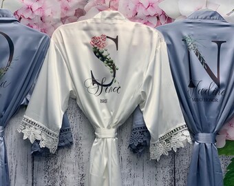 Dusty Blue Mediterranean Theme, Getting Ready Bridesmaid Robes, Spring/Summer Wedding,  Bachelorette Party, Bride Robe, Customized Robes