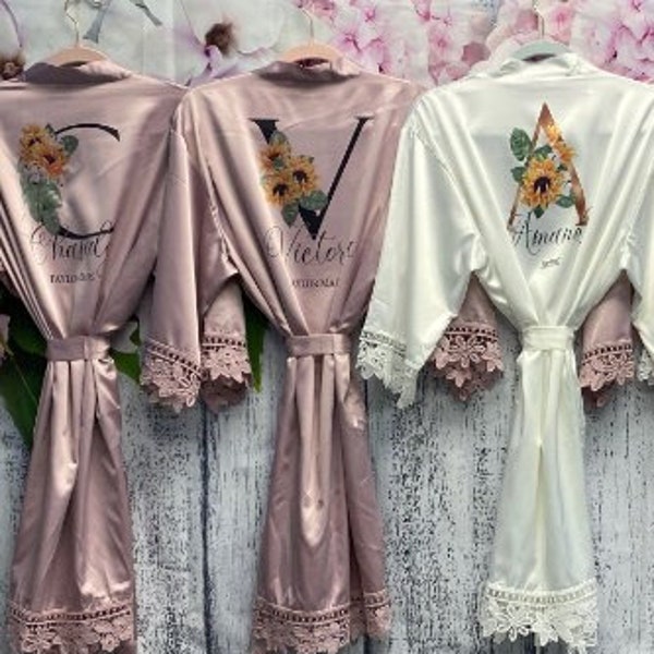 Sunflower Bridesmaid Robes, Bridal Robes, Bridesmaid Robe, Wedding Party Robes, Bride Robe, Bridesmaid Gifts