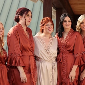 Burnt Orange Bridesmaid Robes, Bridesmaid Gifts, Bridesmaids Robes, Personalized Robes, Black Robes image 1